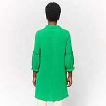 "As Is" Nina Leonard Button-Front Textured Wave Tunic Blouse