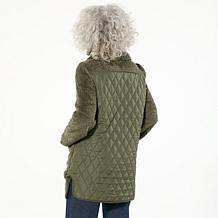 "As Is" Nina Leonard Collared Sherpa & Quilted Button Front Coat