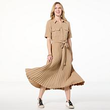 "As Is" Nina Leonard Collared Shirt Dress with Pleated Skirt