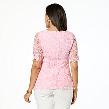 "As Is" Nina Leonard Elbow Sleeve Lace Top