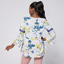 "As Is" Nina Leonard Floral Printed Textured Wave Blouse