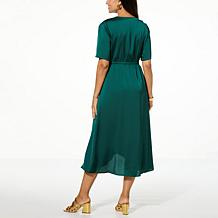 "As Is" Nina Leonard Hammered Satin Drape-Front Dress