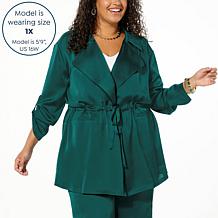 "As Is" Nina Leonard Hammered Satin Drawstring Waist Jacket