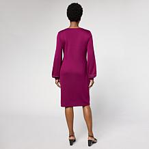 "As Is" Nina Leonard Jewel Neck Long-Sleeve Sweater Dress