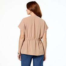 As Is Nina Leonard Notch Neck Button-Front Top
