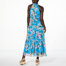 "As Is" Nina Leonard Printed Chiffon Dress with Smocked Detail