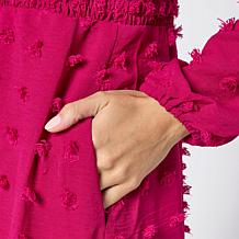 As Is Nina Leonard Smocked Waist Surplice Dress