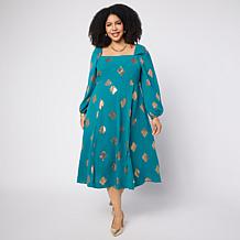 "As Is" Nina Leonard Square Neck Sequin Midi Dress
