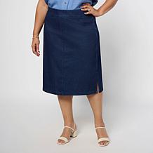 "As Is" Nina Leonard Stretch Denim Knit Pull-On Midi Skirt