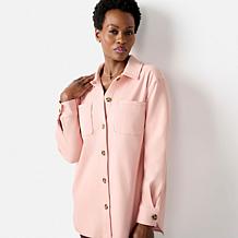 "As Is" Nina Leonard Stretch Knit Denim Collared Shirt