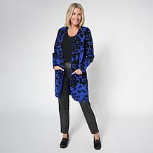 "As Is" Nina Leonard Sweater Knit Jacquard Long Cardigan