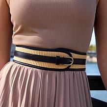 "As Is" Patricia Nash Aude Woven Straw and Leather Belt