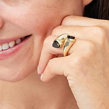 "As Is" Rarities Gold-Plated Gemstone and White Zircon Bypass Ring