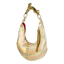"As Is" Sharif Legacy 3D Sculpted Cougar Handle Metallic Leather Hobo 