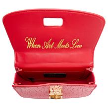 "As Is" Sharif Legacy Ostrich Lambskin Leather Bamboo Handle Satchel