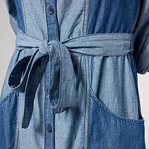 "As Is" TWRHLL by Christie Brinkley Belted Denim Midi Dress