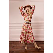 "As Is" TWRHLL by Christie Brinkley Crinkle Chiffon Tiered Maxi Dress