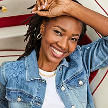 "As Is" TWRHLL by Christie Brinkley Eyelet Embroidered Denim Jacket