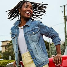 "As Is" TWRHLL by Christie Brinkley Eyelet Embroidered Denim Jacket