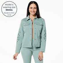 "As Is" TWRHLL by Christie Brinkley Eyelet Embroidered Denim Jacket