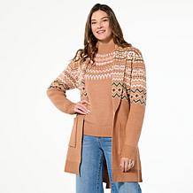 "As Is" TWRHLL by Christie Brinkley Fair Isle Sweater Knit Belted C...