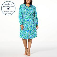 "As Is" TWRHLL by Christie Brinkley Long Sleeve Shirt Dress with Belt