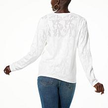 "As Is" TWRHLL by Christie Brinkley Pleated Pointelle Knit Cardigan