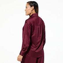 "As Is" TWRHLL by Christie Brinkley Relaxed Satin Button-Down Top