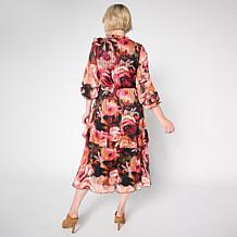 "As Is" TWRHLL by Christie Brinkley Ruffled Chiffon Midi Dress