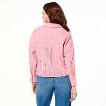 "As Is" TWRHLL by Christie Brinkley Twist-Front Button-Down Blouse