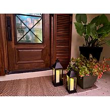 "As Is" Unmatched 2-piece Set Flameless Lanterns with Holiday Bows