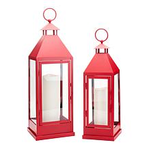 "As Is" Unmatched 2-piece Set Flameless Lanterns with Holiday Bows