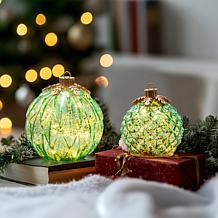 "As Is" Winter Lane Twinkling Glass Ornaments 2-piece Set