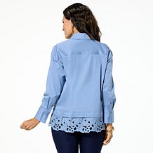 "As Is" WynneCollection Cotton-Blend Poplin Top with Lace Hem