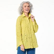 "As Is" WynneCollection Embroidered Button-Down Cotton Shirt