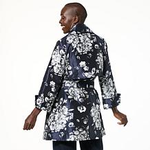 "As Is" WynneCollection Floral Jacquard Swing Trench Coat