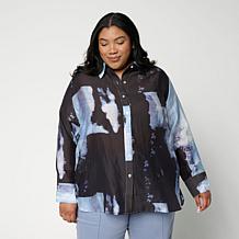 "As Is" WynneCollection Printed Woven Long-Sleeve Collared Shirt