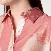 "As Is" WynneCollection Printed Woven Long-Sleeve Collared Shirt