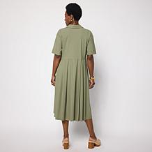 "As Is" WynneCollection Stretch Tech Short-Sleeve Pleated Dress