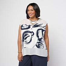 "As Is" WynneLayers Chiffon and Jersey Crew-Neck Tee