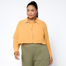 "As Is" WynneLayers Chiffon Collared Long-Sleeve Cropped Shirt