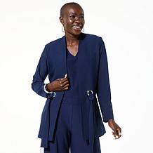 "As Is" WynneLayers Luxe Crepe Belted Jacket with Grommet Detail