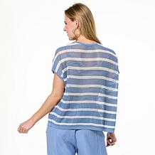 "As Is" WynneLayers Open Mesh Easy Fit Short Sleeve Sweater