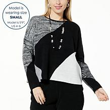 "As Is"WynneCollection SoftKNIT Geometric Pattern Unstructured Sweater