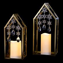 august & leo Snowflake & Crystal Metal Lantern - Set of 2