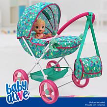 Baby Alive Deluxe Classic Doll Pram with Matching Diaper Bag - Green