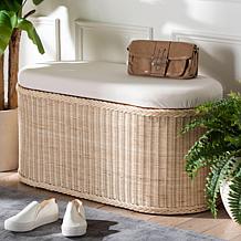 bali and pari Barid Rattan Oval Storage Bench with Cushion