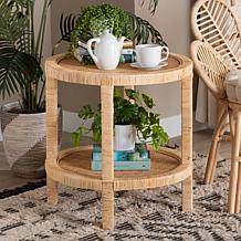 bali & pari Bella Mahogany Wood and Natural Rattan 2-Tier End Table