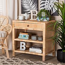 bali & pari Bella Mahogany Wood and Rattan 1-Drawer Console Table