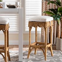 bali and pari Muy Bohemian Scallop Rattan Bar Stool with Cushion